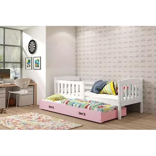 Kinderbett mit Zustellbett ohne Matratzen 80x190 BRIGID – Weiß / Rosa
