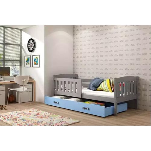 Kinderbett mit Stauraum ohne Matratze 80x190 BRIGID – Graphit / Blau