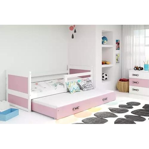 Kinderbett mit Zustellbett ohne Matratzen 80x190 FERGUS – Weiß / Rosa