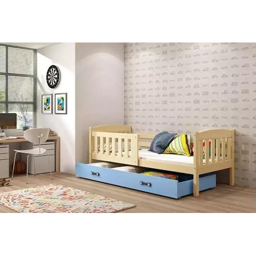 Kinderbett mit Stauraum ohne Matratze 80x190 BRIGID – Kiefer / Blau