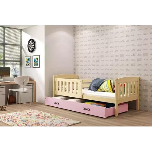 Kinderbett mit Stauraum ohne Matratze 80x190 BRIGID – Kiefer / Rosa