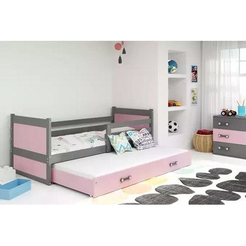 Kinderbett mit Zustellbett ohne Matratzen 80x190 FERGUS – Graphit / Rosa