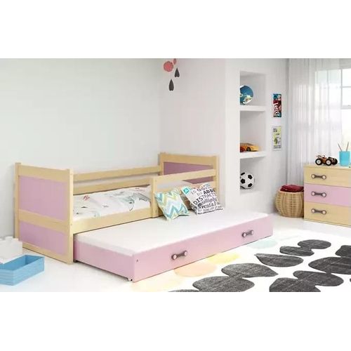 Kinderbett mit Zustellbett ohne Matratzen 80x190 FERGUS – Kiefer / Rosa