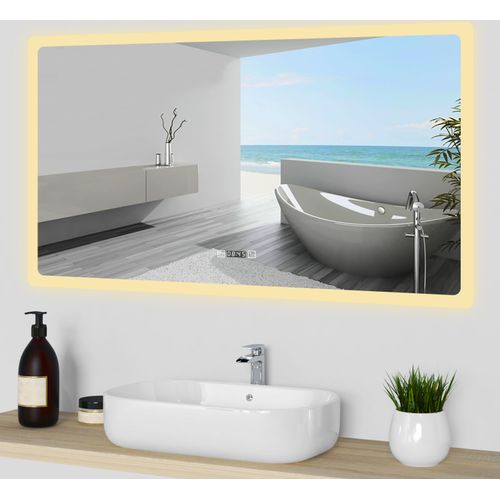 LED Badspiegel mit Uhr Beschlagfrei Badzimmerspiegel 100x60cm Wandspiegel mit Kalt/Neutral/Warmweiß Dimmbar Speicherfunktion Horizontal Installation CRI 90+