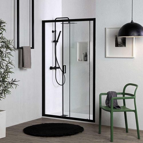Matte schwarze Duschabtrennung 140 cm Nische mit Schiebetür | City