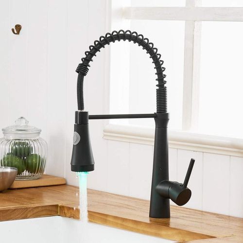 LED Schwarz Wasserhahn Küche 360° Drehbar Mischbatterie Hochdruck