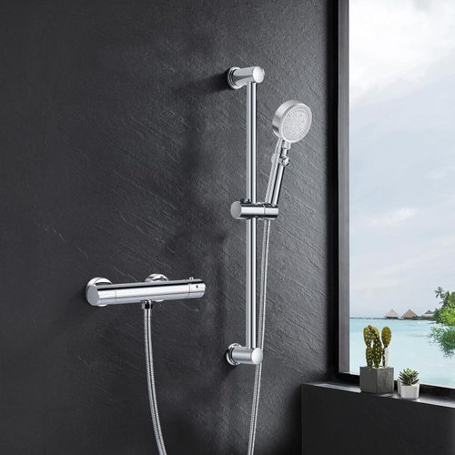 Thermostat Duscharmatur Set Aufputz 5 Strahlarten Handbrause Chrom