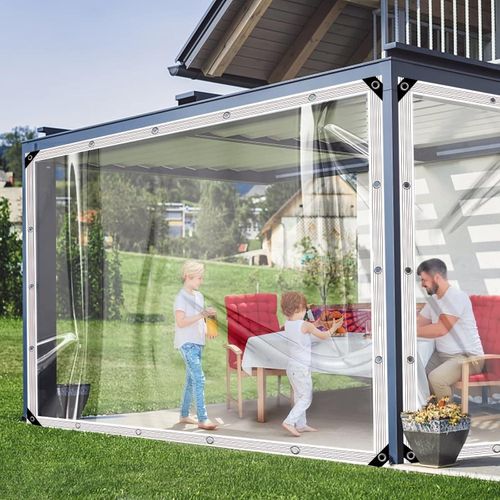 Transparente PVC Plane 4x5m wasserdicht mit Ösen für Garten, Pavillon, Pflanzen, Grill, Gewächshaus - BCBIG