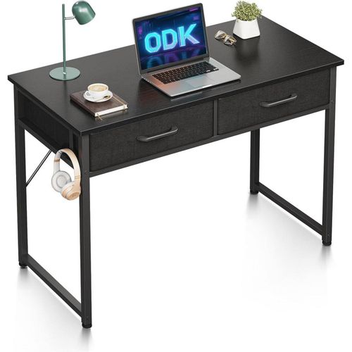 ODK Schreibtisch mit 2 Schubladen und Kopfhörer Halter, Schwarz 100x40x78.7cm