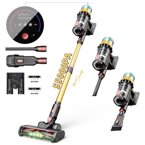 650W Akku-Staubsauger, 55kPa bürstenloser Staubsauger, LED Handstaubsauger Kabellos, SmartDisplay, für Bodenteppiche,6 in 1 akkustaubsauger,50Min,1.2L