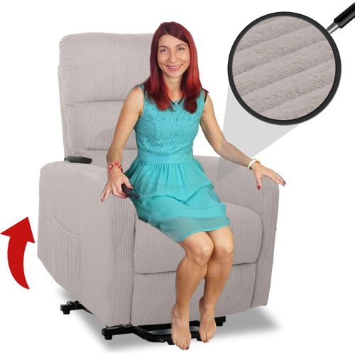 Fernsehsessel HWC-K62, Relaxsessel TV-Sessel Liege, Liegefunktion Aufstehhilfe, Metall Stofff/Textil Cord hellgrau