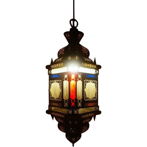 Orientalische Lampe Pendelleuchte Bunt Ayam 70cm E27 Lampenfassung | Marokkanische Design Hängeleuchte Leuchte aus Marokko | Orient Lampen für Wohnzimmer Küche oder Hängend über den Esstisch