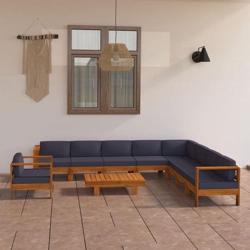 Gartenmöbel Set Holz Ecksofa Lounge Terrasse Balkon 10-tlg-Type-2 Dunkelgrau