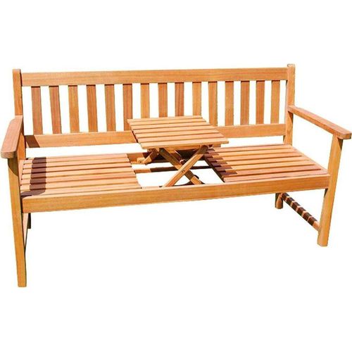 3-Sitzer Gartenbank Lorenzo, Sitzbank mit integriertem & einklappbarem Tisch, Akazienholz massiv & geölt, Holzbank für Balkon, Terrasse oder Garten, 157x60 cm