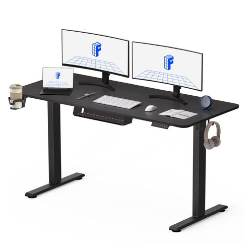 FLEXISPOT Höhenverstellbarer Schreibtisch 140x60cm 70 kg Tragkraft 4 Memory-Funktion Anti-Kollisionsschutz Becherhalter Haken Kabelmanagement Schwarz