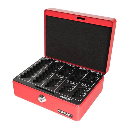 HMF Geldkassette mit Münzzählbrett, 20 x 16 x 9 cm, Rot