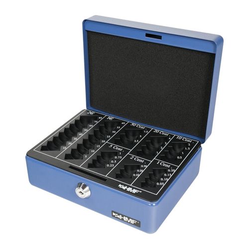 HMF Geldkassette mit Münzzählbrett, 20 x 16 x 9 cm, Blau