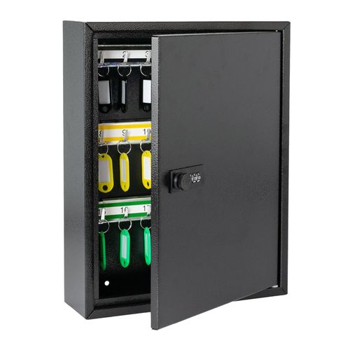 HMF 13642-02 Schlüsselschrank mit Zahlencode, Schlüsselkasten groß, 42 Haken, 35 x 27 x 8 cm, Schwarz