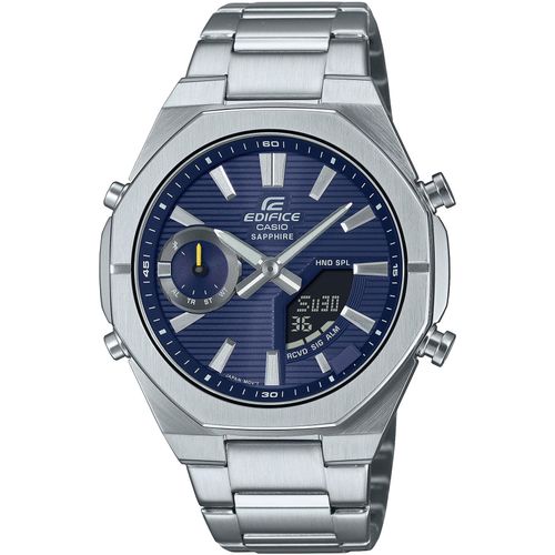 Smartwatch CASIO EDIFICE, silber (edelstahlfarben, blau), Smartwatches, Solaruhr, Armbanduhr, Herrenuhr, Super Illuminator, Edelstahlarmband