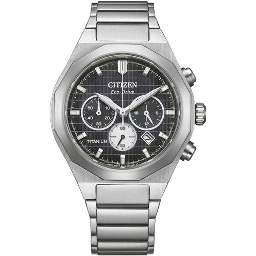 Chronograph CITIZEN, titansilberfarben, schwarz, Armbanduhren, Herren, Armbanduhr, Solar, Titan, Herrenuhr, analog, Tag, Stoppfunktion