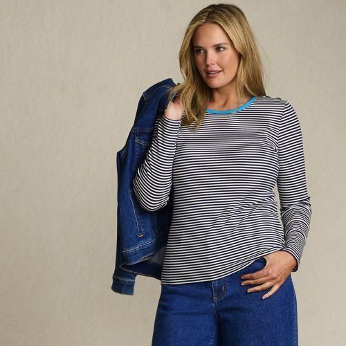 Langarmshirt aus mikrofeinem Baumwollripp, Damen,  Blau, Baumwolle/Elasthan, by Lands' End