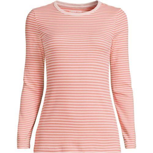 Langarmshirt aus mikrofeinem Baumwollripp, Damen,  Pink, Baumwolle/Elasthan, by Lands' End
