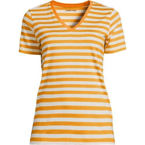 Supima Kurzarm-Shirt mit V-Ausschnitt, Damen,  Orange, Baumwolle, by Lands' End