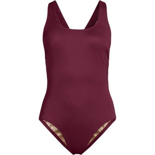 Komfort-Badeanzug mit gekreuzten Trägern, hohes Bein,, Damen,  Rot, Nylon-Mischung, by Lands' End
