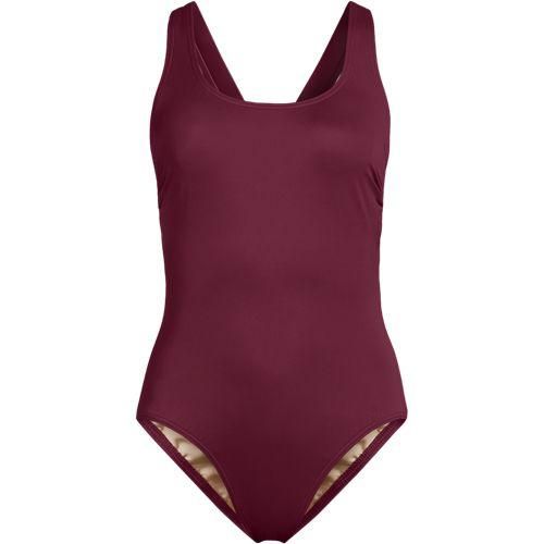 Komfort-Badeanzug mit gekreuzten Trägern, hohes Bein,, Damen,  Rot, Nylon-Mischung, by Lands' End
