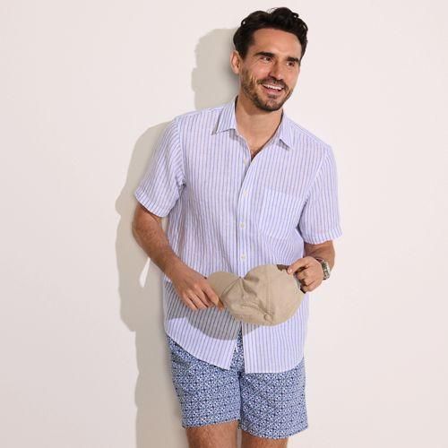 Leinenhemd mit kurzen Ärmeln, Classic Fit, Herren,  Blau, Leinen, by Lands' End