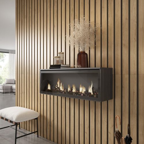 Elektrokamin LED XXL, 107x38x25cm, Wohnzimmer - Esszimmer, Einbaukamin, Hängend, Schwarz