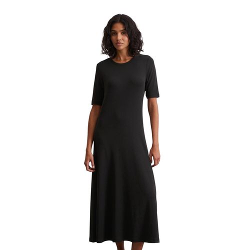 Maxikleid MARC O'POLO, Damen, Gr. S, N-Gr, schwarz, Jersey, Obermaterial: 66% Lyocell, 32% Baumwolle, 2% Elasthan, casual, regular fit ca. Mitte Wade, Rundhals, Halbarm, Kleider, in feiner Ripp-Qualität, schlicht, zeitlos, Rock in A-Linie