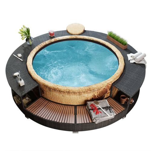 Whirlpool-Umrandung Poly-Rattan | Farbe: Schwarz