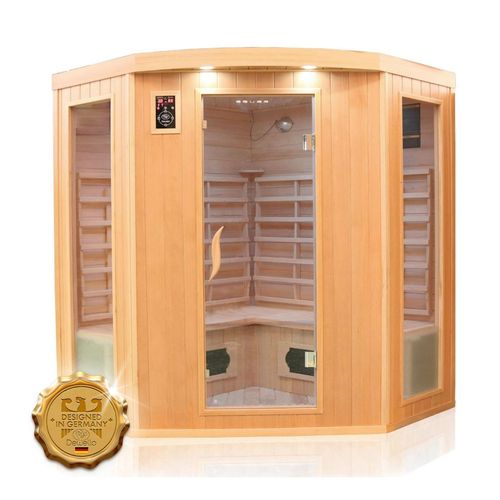 Dewello® Infrarotkabine Infrarotsauna HALEY 160cm x 160cm inkl. 8 Keramikstrahler, Bodenstrahler und Zubehör, Farblicht, LED