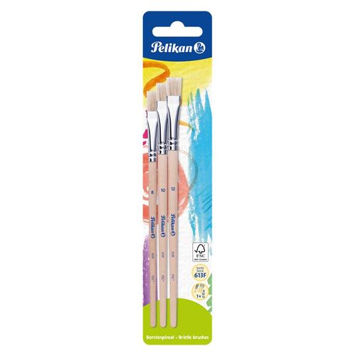 Pelikan Borstenpinsel Pinsel S613F 8/10/12 auf Blister, reine Schweinsborsten,