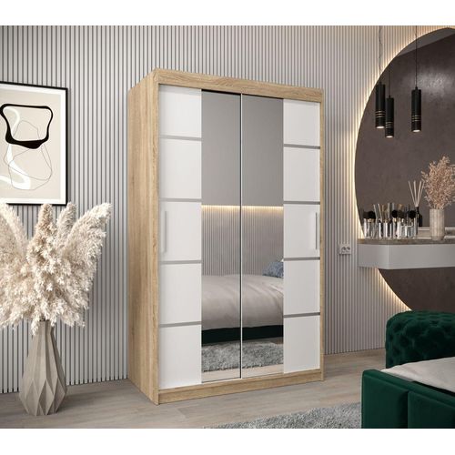 Schrank mit Spiegeln VIVIEN – Breite 120 cm, Eiche Sonoma / Weiß