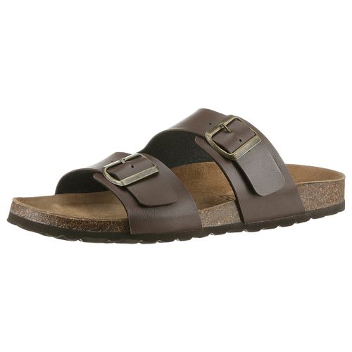 Pantolette MAN'S WORLD, Herren, Gr. 40, braun (dunkelbraun), Lederimitat, unifarben, klassisch, Schuhe, Schlappen, Sommerschuh, Hausschuh mit vorgeformtem Fußbett