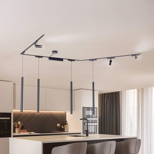 Schienensystem Lumaro,Spots,Pendel,7-flg.,schwarz,48V,dimmer