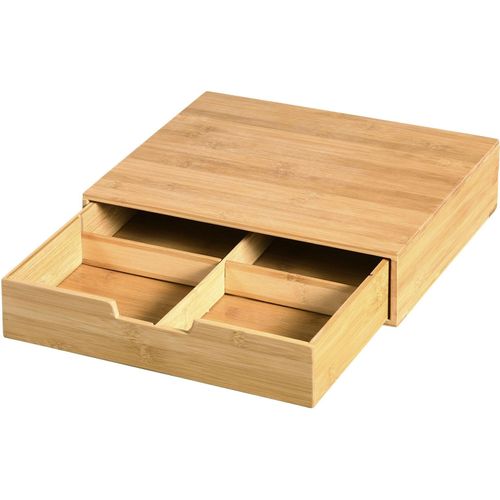 Teebox KESPER, beige (natur), B:34cm H:8cm L:31cm, Holzwerkstoff, Lebensmittelaufbewahrungsbehälter, mit herausziehbarer Schublade, aus FSC-zertifiziertem Bambus