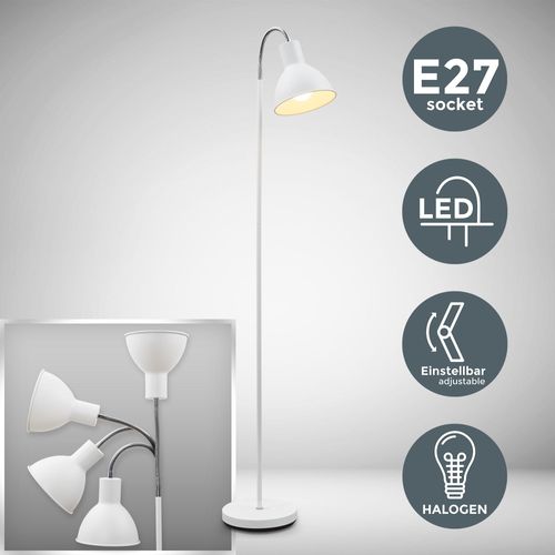 B.K.LICHT LED Stehlampe, weiß (weiß, chromfarben), Ø 22,0cm H: 145,0cm, Lampen, Stehleuchte Industrial Design Stand-Leuchte schwenkbar Metall E27 weiß, Bogenlampe