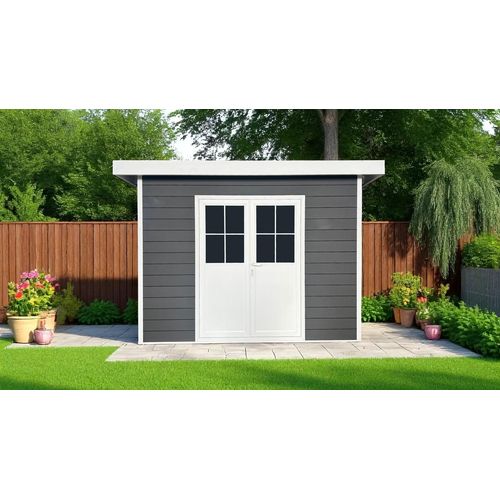 WPC Gartenhaus mit Aluminiumrahmen, ca. 3,47 x 3,44 x 2,44 m - Anthrazit/Weiß