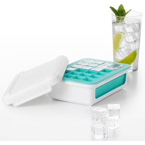 Eiswürfelform OXO GOOD GRIPS, blau, Silikon, Küchenformen, auslaufsicher, Deckel, für kleine Eiswürfel