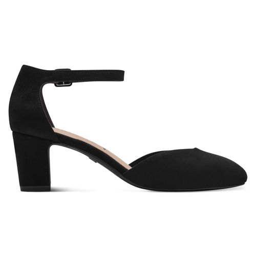 Spangenpumps TAMARIS, Damen, Gr. 39, schwarz, Textil, Veloursleder, unifarben, Schuhe, Riemchenpumps, Abendschuh, Festtagsschuh, verstellbare Schnalle