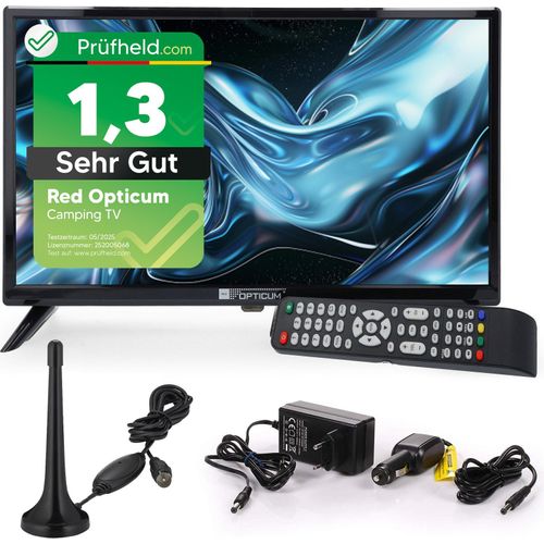 RED OPTICUM 19 Zoll (48cm) TV LE19T30921 - inkl. KFZ Adapter und DVB-T Antenne - Camping Fernseher 12V / 230V Betrieb mit Triple Tuner (DVB-C/-S2/-T2) CI+ Steckplatz USB 2.0 HDMI PVR-Funktion