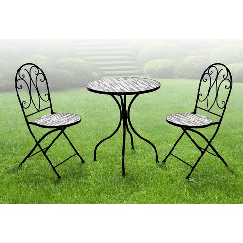 3tlg. Sitzgruppe Bistrogarnitur Mosaik Gartengarnitur Steinoptik Gartenmöbel Ø60cm