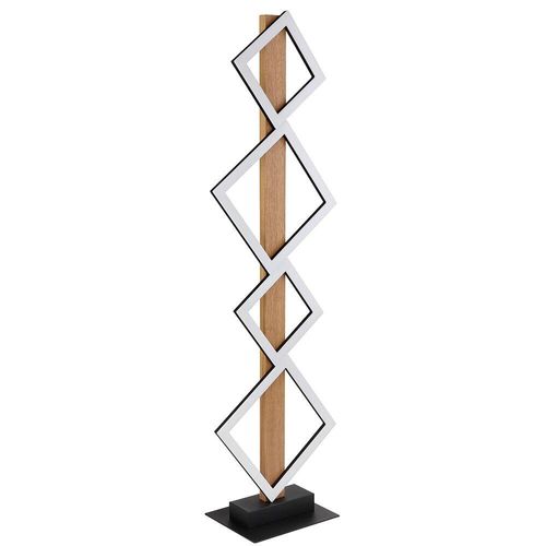 LED Stehlampe, Metall, schwarz, Quadrate, Holzoptik, H 103cm
