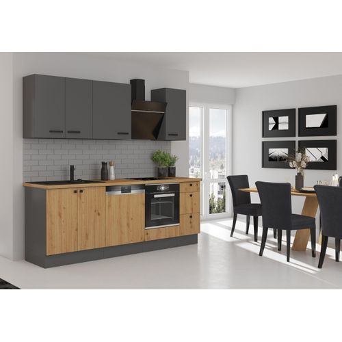 Küche AVA & NESSA Basic 240 cm Anthrazit Eiche Artisan Küchenzeile Küchenblock