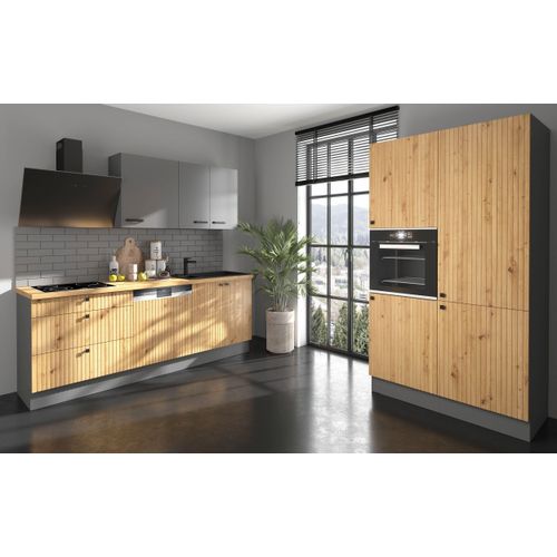 Küche AVA & NESSA 220 + 120 cm Anthrazit Eiche Artisan Küchenzeile Küchenblock