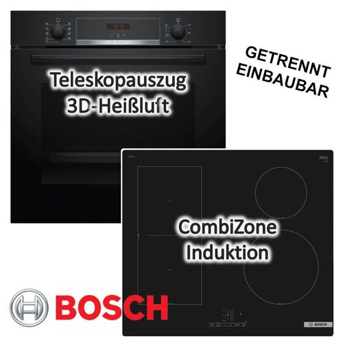 Herdset BOSCH Backofen EcoClean 3D Heißluft + Induktionskochfeld Booster autark 60cm