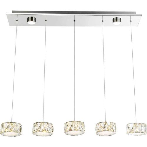 LED Hängeleuchte, Chrom, Glaskristalle, 5 Flammig, H 120 cm